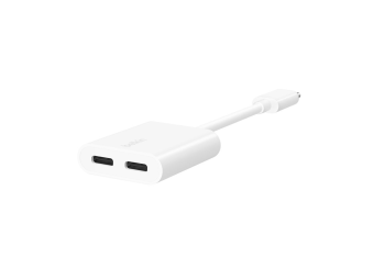 Belkin Connect Audio + Charge - USB-C auf USB-C Kopfhörer-Ladeadapter - 24 pin USB-C männlich zu 24 pin USB-C weiblich - 14 m - weiß - USB Power Delivery (60W)
