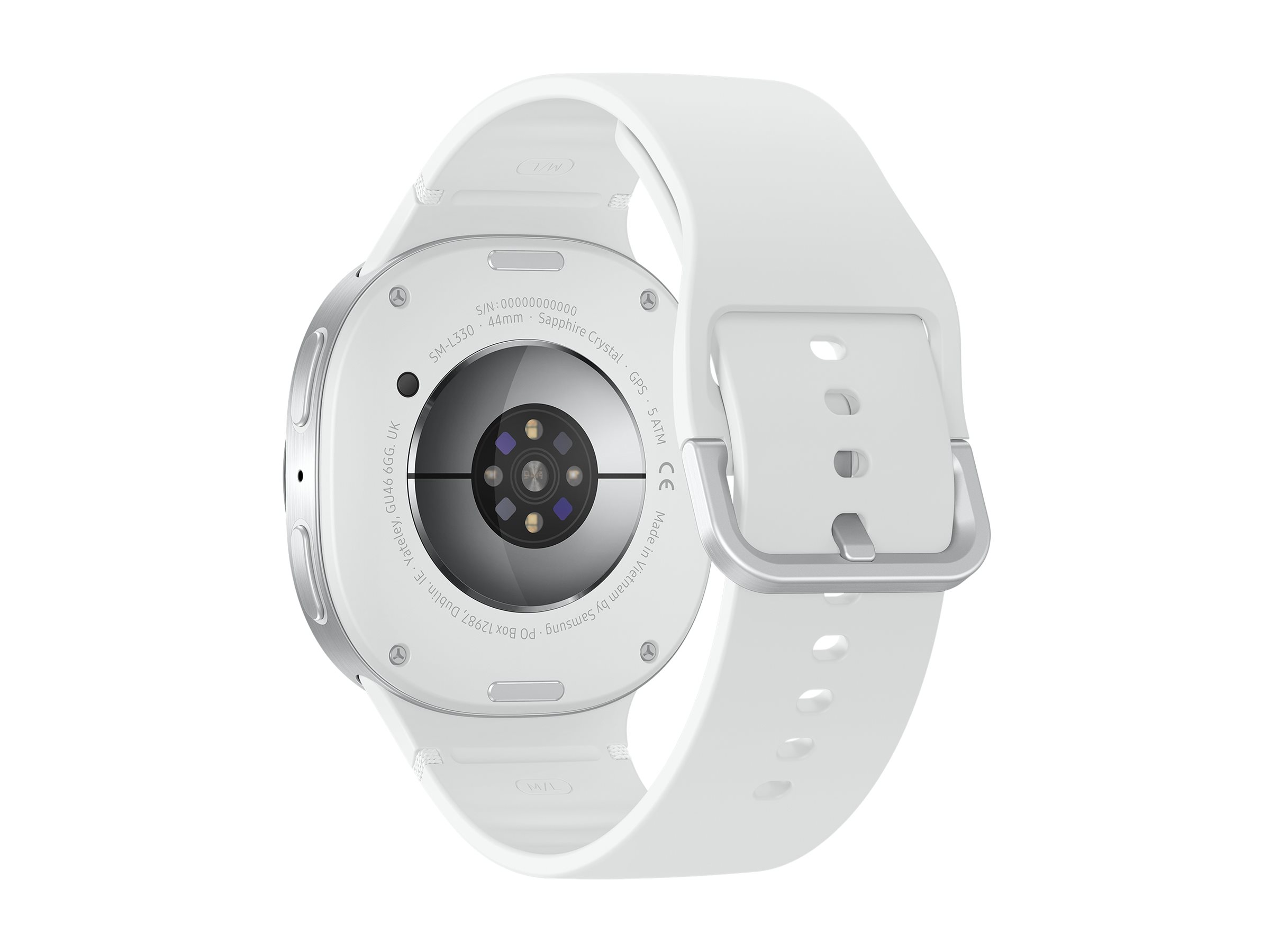 Samsung Galaxy Watch8 - 44 mm - silber - intelligente Uhr mit Sportband - Gummi - weiß - Bandgröße ML - Anzeige 3.7 cm (1.47")