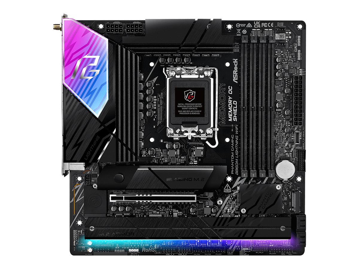 ASRock Phantom Gaming B860M LIGHTNING WIFI - Motherboard - micro ATX - LGA1851-Sockel - B860 Chipsatz - USB4 USB-C 3.2 Gen2 USB 3.2 Gen 2 USB 3.2 Gen 1 - 2.5 Gigabit LAN Wi-Fi 6E Bluetooth - Onboard-Grafik (CPU erforderlich)