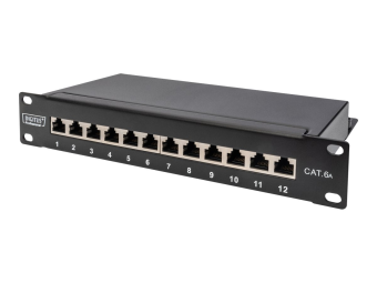 DIGITUS CAT 6A Patch Panel geschirmt 12-Port 1HE 10 schwarz