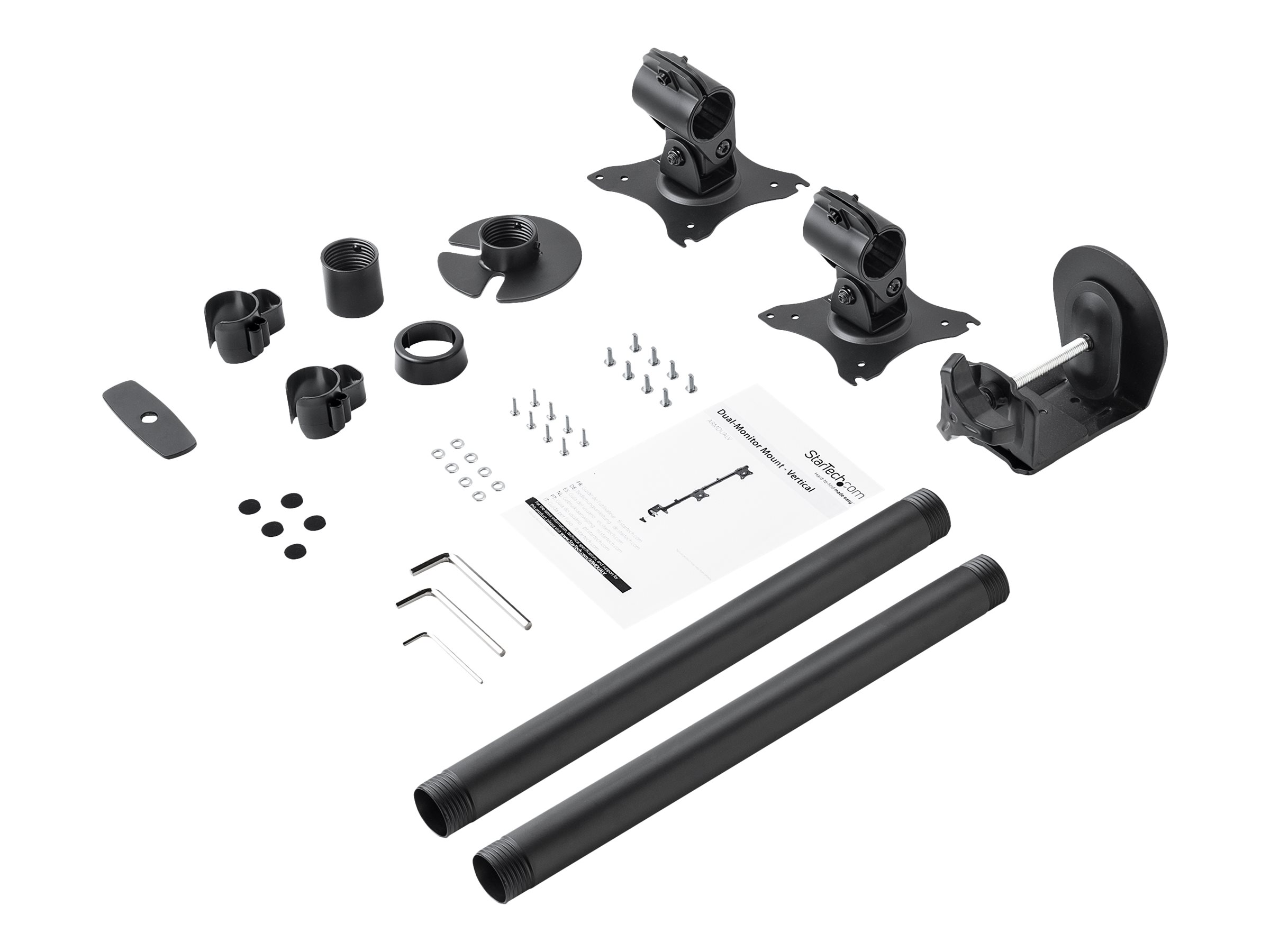 StarTech.com Vertical Desk Mount Dual Monitor Arm - For Monitors 13" to 27" - Adjustable - Desk Clamp  Grommet-Hole Mount - Dual VESA Monitors - Black (ARMDUALV)