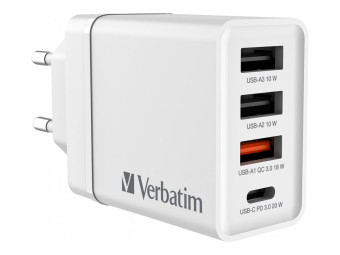 Verbatim Netzteil - 30 Watt - 5 A - PD 3.0, QC 3.0 - 4 Ausgabeanschlussstellen (24 pin USB-C, 3 x USB Typ A)