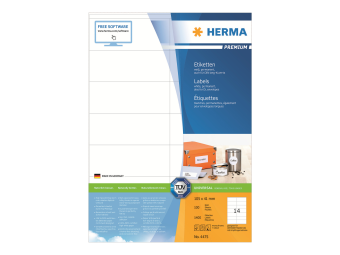 HERMA Premium - Papier - matt - permanent selbstklebend - weiß - 105 x 41 mm 1400 Etikett(en) (100 Bogen x 14)