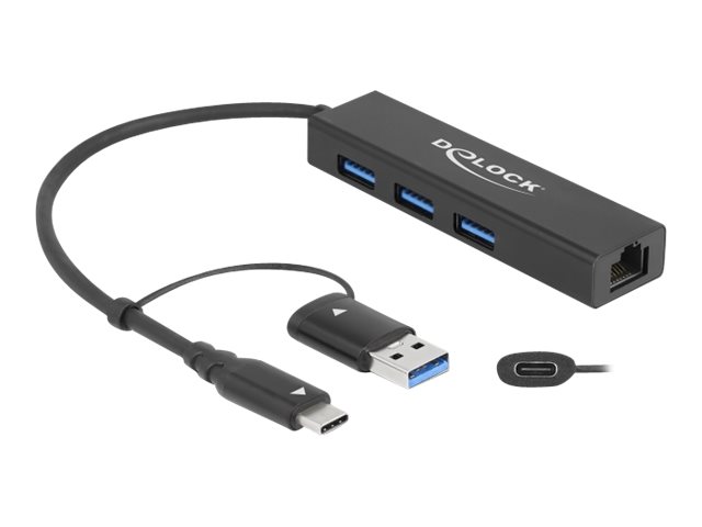Delock Hub - 3 x USB 3.2 Gen 1 + 1 x 101001000 + 1 x USB-C 3.2 Gen 1