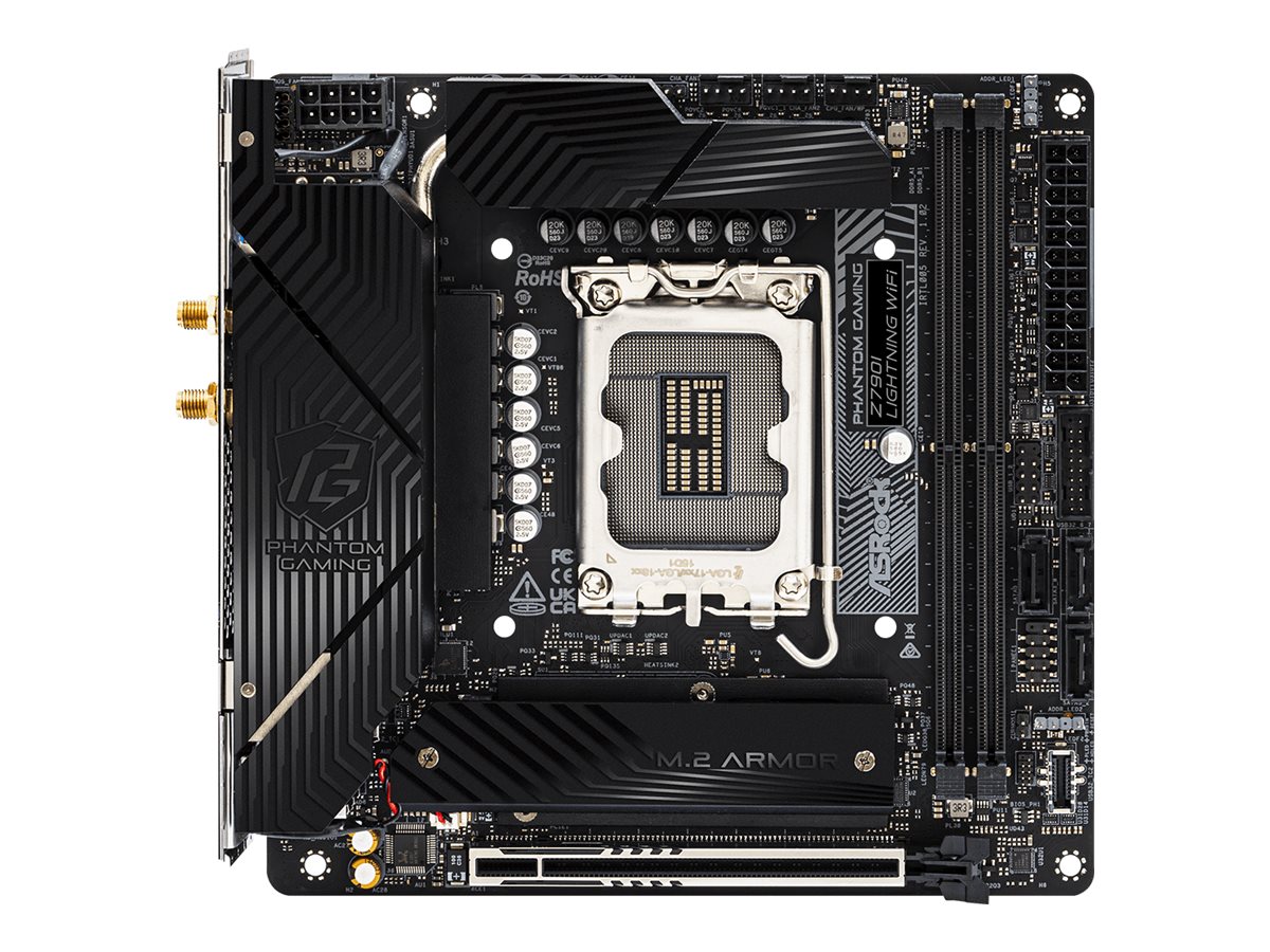 ASRock Phantom Gaming Z790I Lightning WiFi - Motherboard - Mini-ITX - LGA1700-Sockel - Z790 Chipsatz - USB 3.2 Gen 1, USB 3.2 Gen 2, USB-C 3.2 Gen 1, USB-C 3.2 Gen2 - Wi-Fi 6E, Bluetooth - Onboard-Grafik (CPU erforderlich)