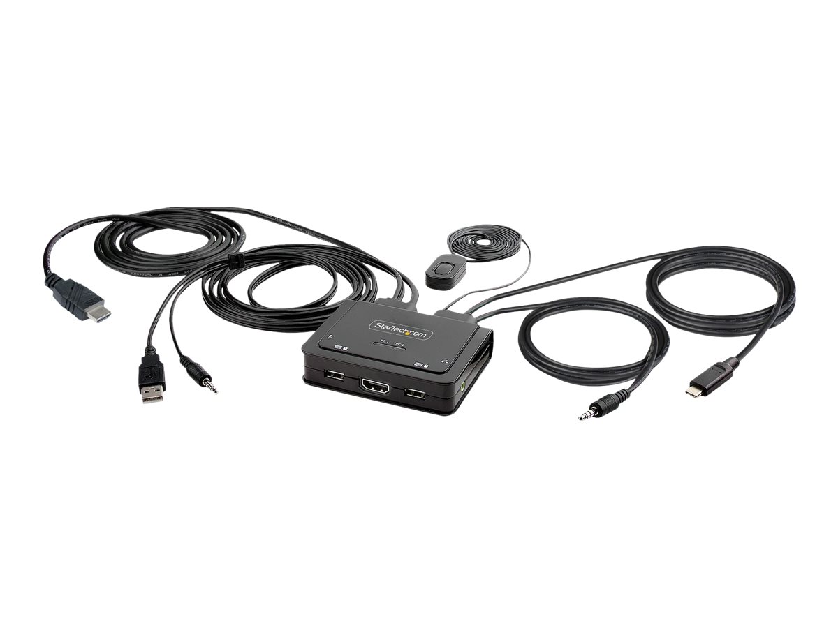 StarTech.com 2-Port Hybrid USB-C HDMI Cable KVM Switch 4K 60Hz Compact KVM with 6ft1.8m USB-AHDMIAudio & 4ft1.2m USB-C Integrated Host Cables Bus Powered - Remote Push ButtonHotkey Switching (C2-H46-UAC-CBL-KVM)