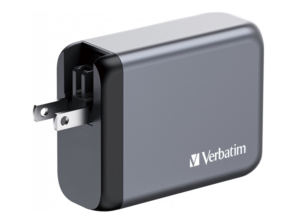 Verbatim Netzteil - GaN - 100 Watt - 5 A - PD 3.0, PDPPS, QC 3.0 - 4 Ausgabeanschlussstellen (3 x USB-C, USB)
