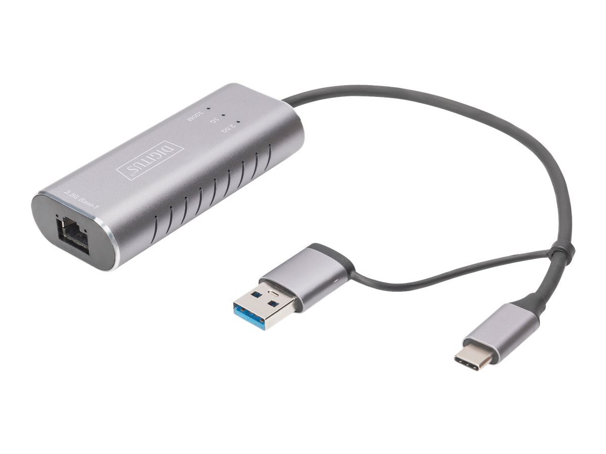 DIGITUS USB Typ-C Gigabit Ethernet Adapter 2.5G, USB-C + USB A (USB3.13.0)