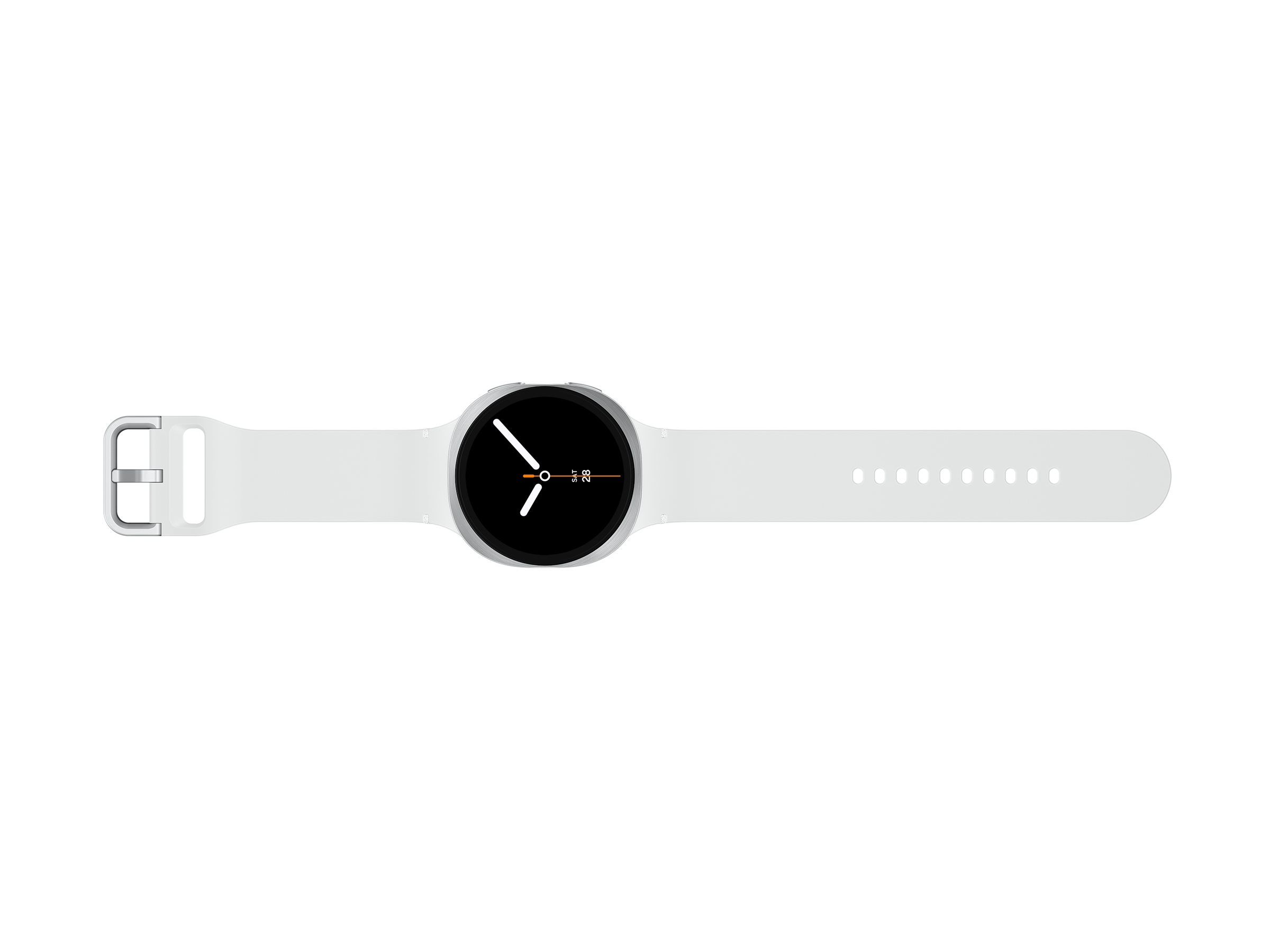 Samsung Galaxy Watch8 - 44 mm - silber - intelligente Uhr mit Sportband - Gummi - weiß - Bandgröße ML - Anzeige 3.7 cm (1.47")