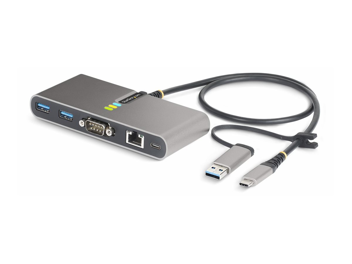 StarTech.com 2-Port USB-CUSB-A Hub with GbE and RS232 Serial, 2x USB-A