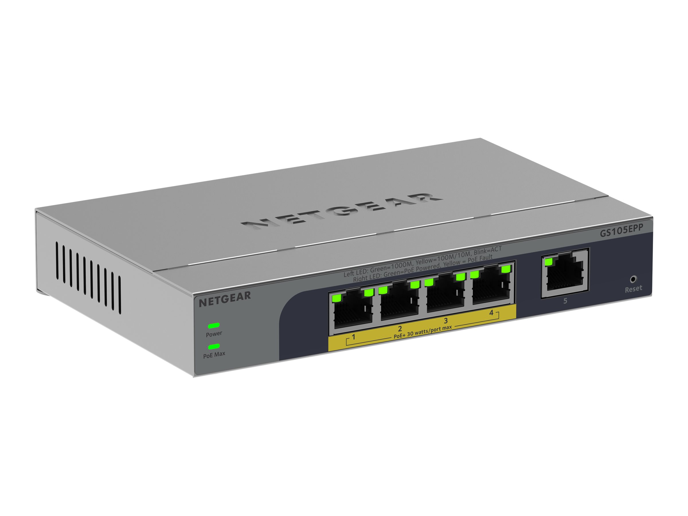 Netgear Easy Smart GS105EPP - Switch - hochleistungsfähig - L3 - Smart - 1 x 101001000 + 4 x 101001000 (PoE+)