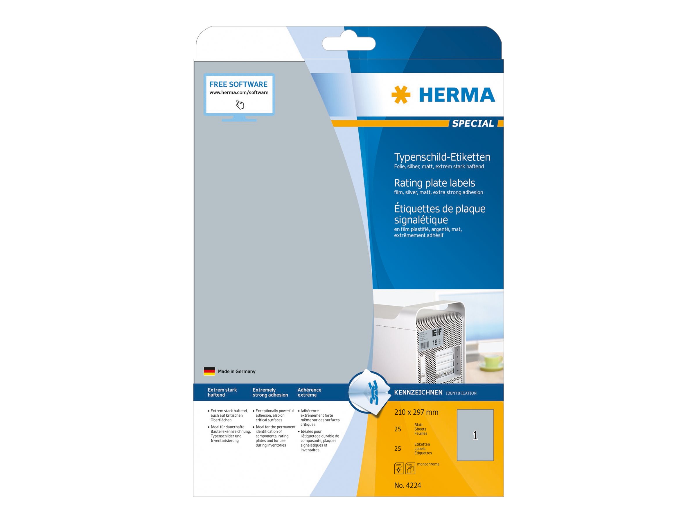 HERMA Special - Polyester - matt - permanent selbstklebend - Silber - A4 (210 x 297 mm)
