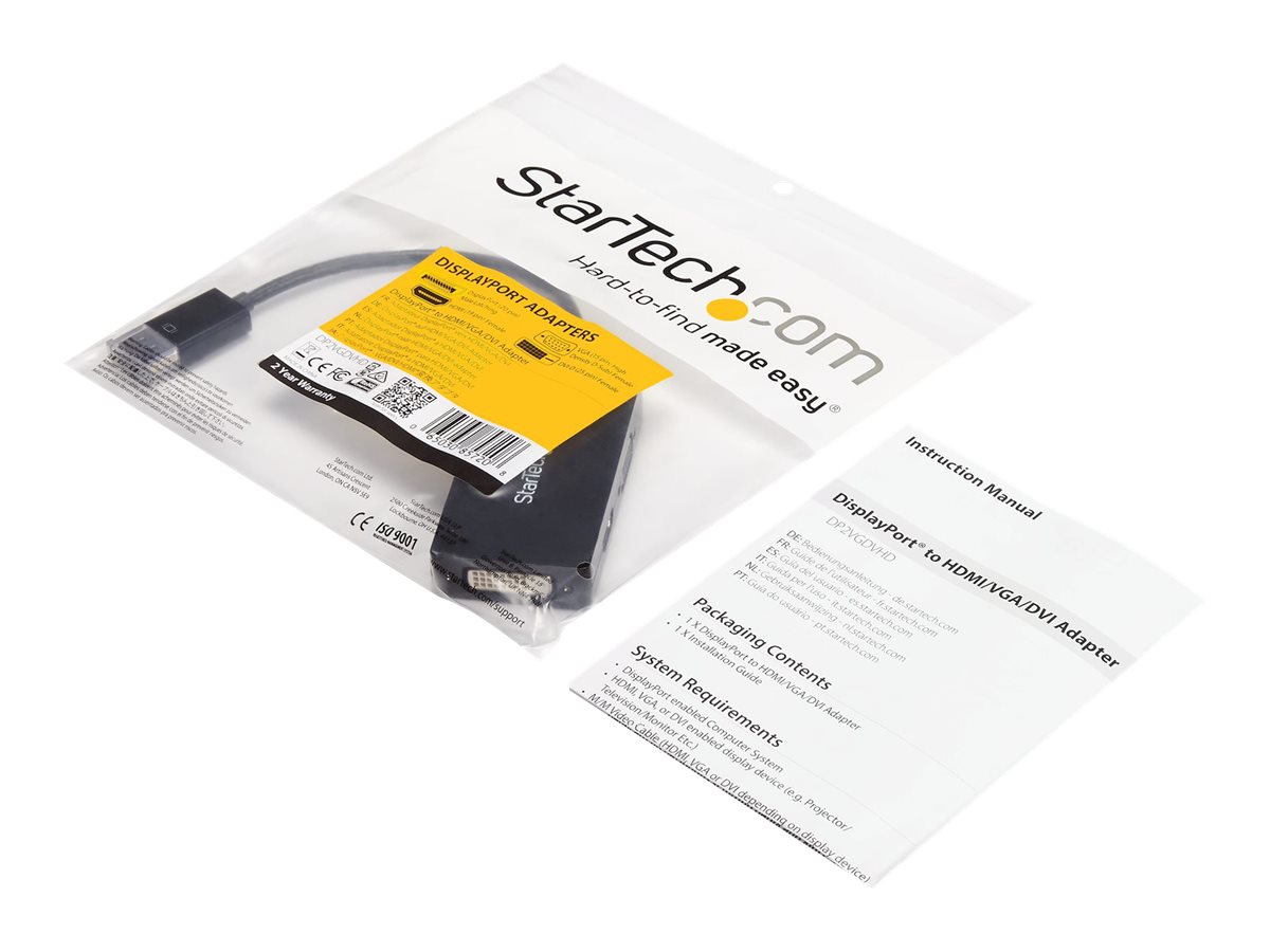 StarTech.com 3-in1 DisplayPort auf HDMI  DVI  VGA Adapter - DP zu VGA, DP zu HDMI, DP zu DVI Konverter - 1920x1200  1080p - Schwarz - Videoadapter - DisplayPort männlich zu HD-15 (VGA)