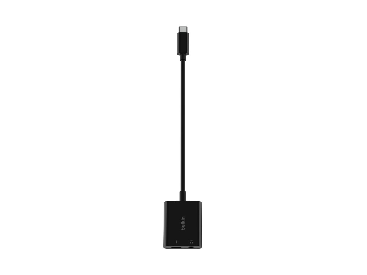 Belkin RockStar - USB-C zu Kopfhöreranschluss  Ladeadapter - 24 pin USB-C männlich zu Mini-Stecker, 24 pin USB-C weiblich - 19.6 cm - USB Power Delivery (60W)