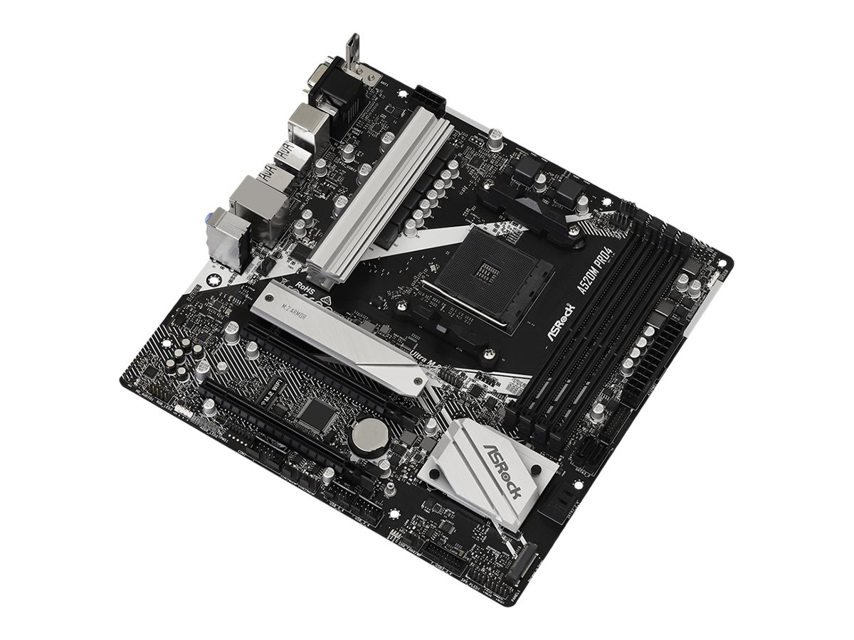 ASRock A520M Pro4 - Motherboard - micro ATX - Socket AM4 - AMD A520 Chipsatz - USB 3.2 Gen 1, USB-C Gen1 - Gigabit LAN - Onboard-Grafik (CPU erforderlich)