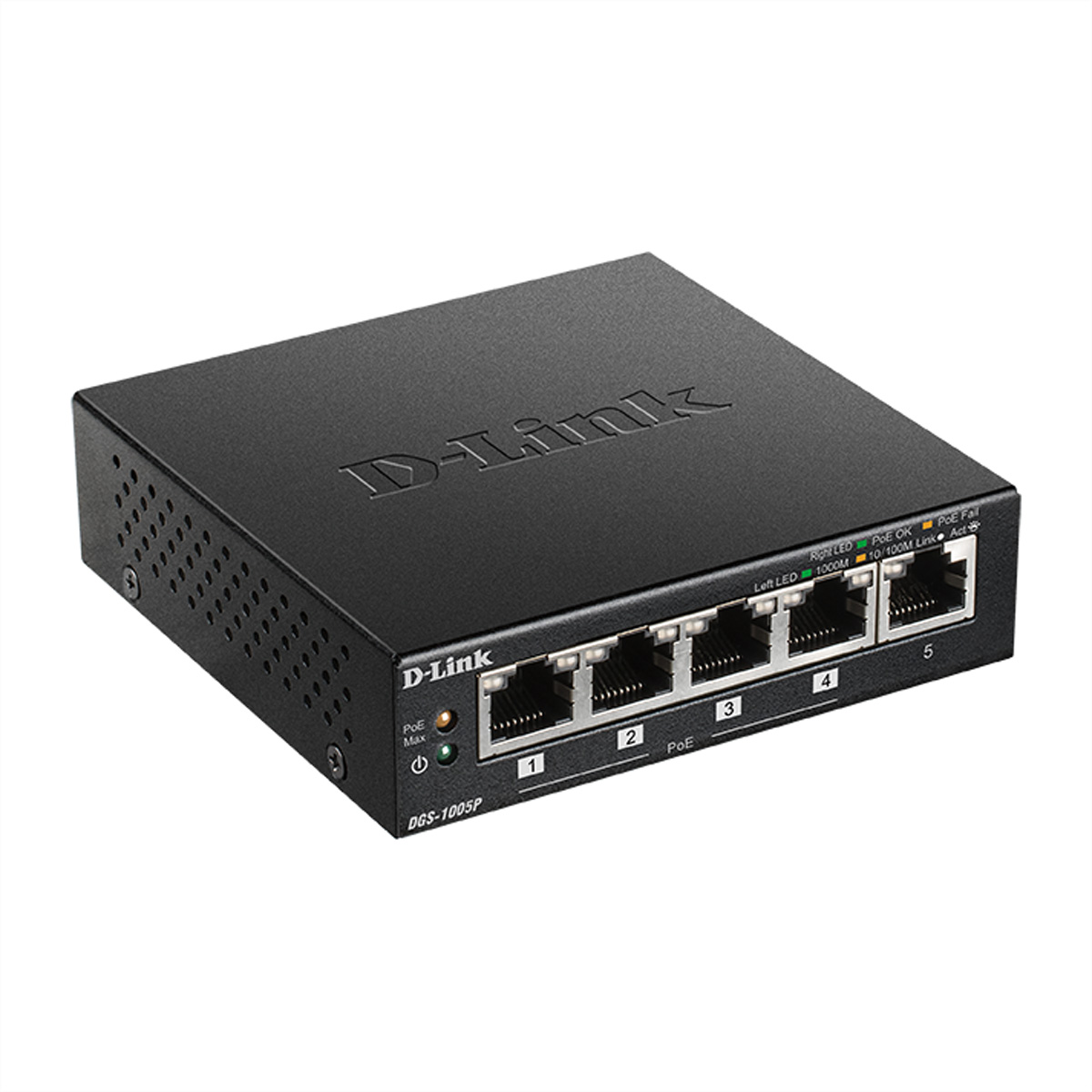 D-Link DGS-1005P - Unmanaged - L2 - Gigabit Ethernet (101001000) - Vollduplex - Power over Ethernet (PoE) - Wandmontage