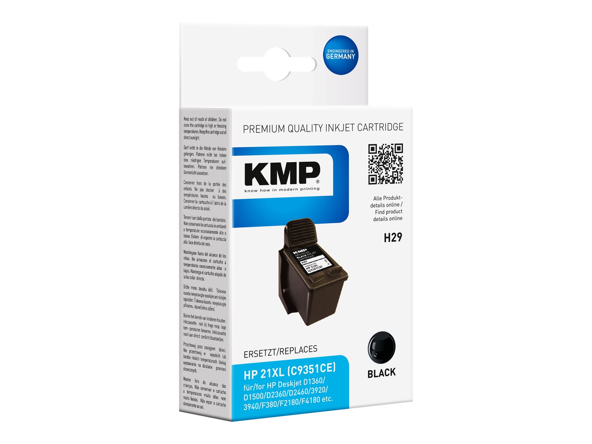 KMP H29 - 16 ml - Hohe Ergiebigkeit - Schwarz - kompatibel - Tintenpatrone (Alternative zu HP 21XL, HP C9351CE)