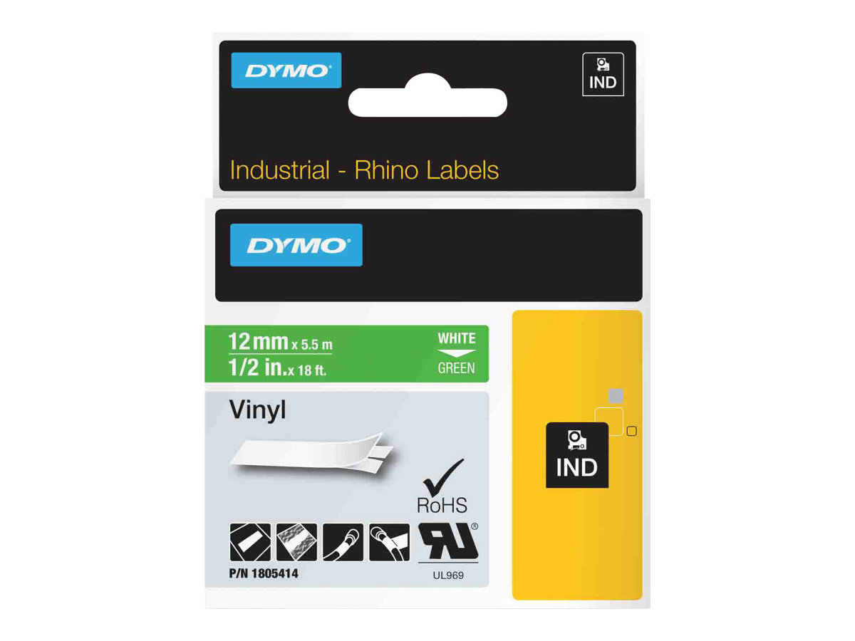 Dymo Rhino Coloured Vinyl - Vinyl - weiß auf grün - Rolle (1,2 cm x 5,5 m)