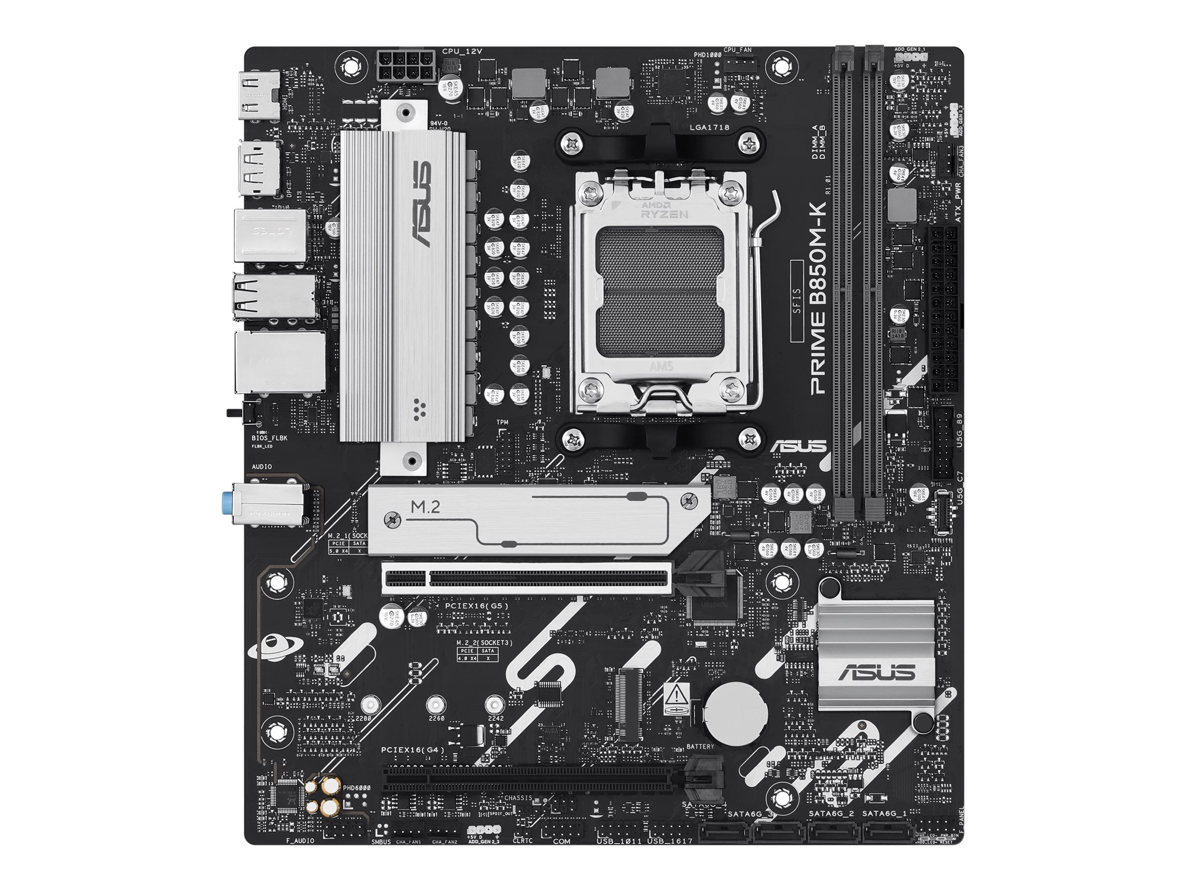 ASUS PRIME B850M-K - Motherboard - micro ATX - Socket AM5 - AMD B850 Chipsatz - USB-C 3.2 Gen 1, USB 3.2 Gen 2, USB 3.2 Gen 1 - 2.5 Gigabit LAN - Onboard-Grafik (CPU erforderlich)