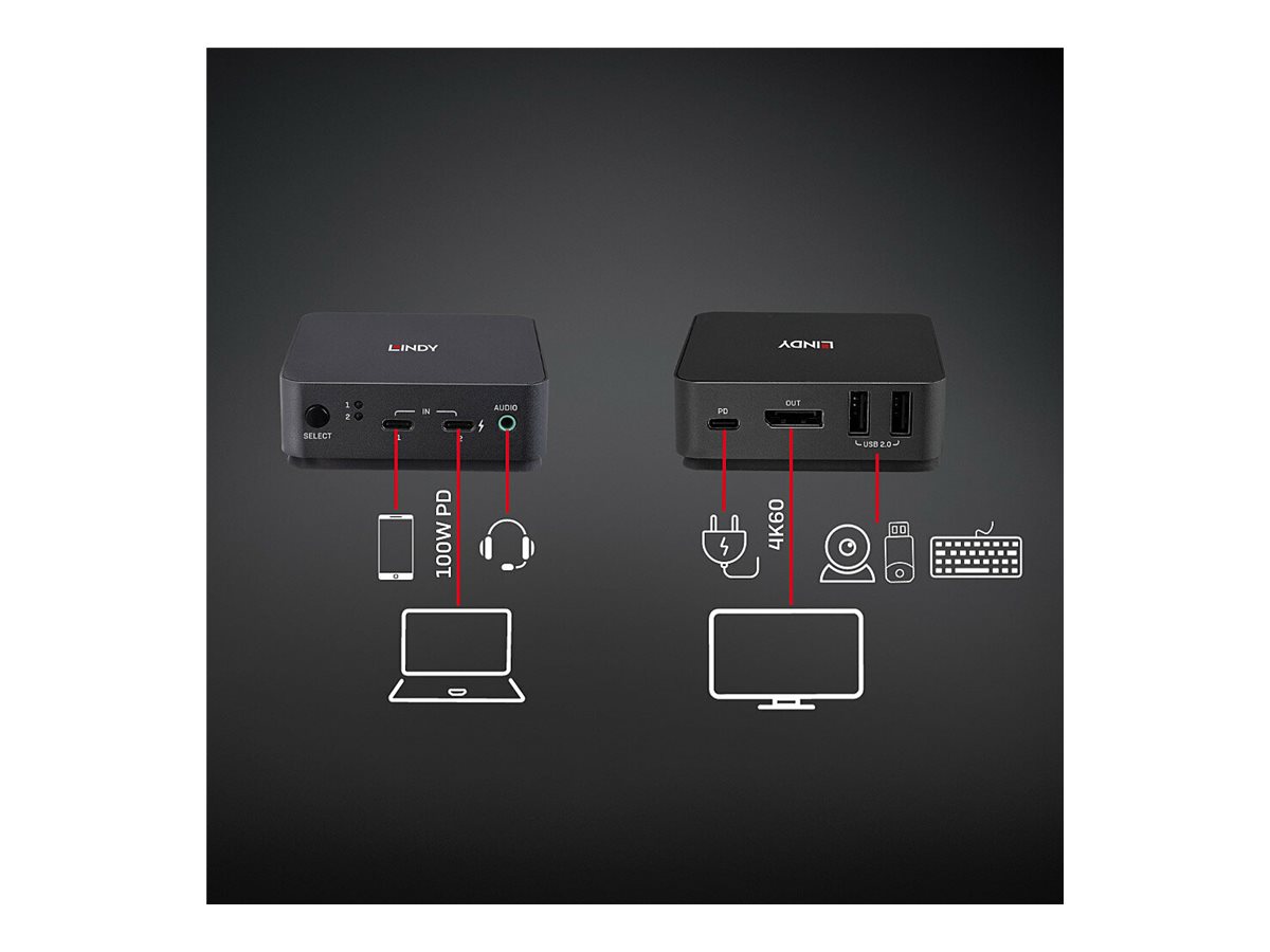 Lindy KVM-Audio-Switch - Typ C, DisplayPort