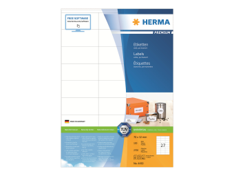 HERMA Premium - Papier - matt - permanent selbstklebend - weiß - 70 x 32 mm 2700 Etikett(en) (100 Bogen x 27)