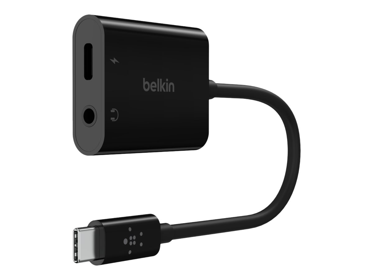 Belkin RockStar - USB-C zu Kopfhöreranschluss  Ladeadapter - 24 pin USB-C männlich zu Mini-Stecker, 24 pin USB-C weiblich - 19.6 cm - USB Power Delivery (60W)