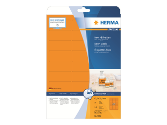 HERMA Special - Papier - matt - permanent selbstklebend - Luminous Orange - 63.5 x 29.6 mm 540 Etikett(en) (20 Bogen x 27)