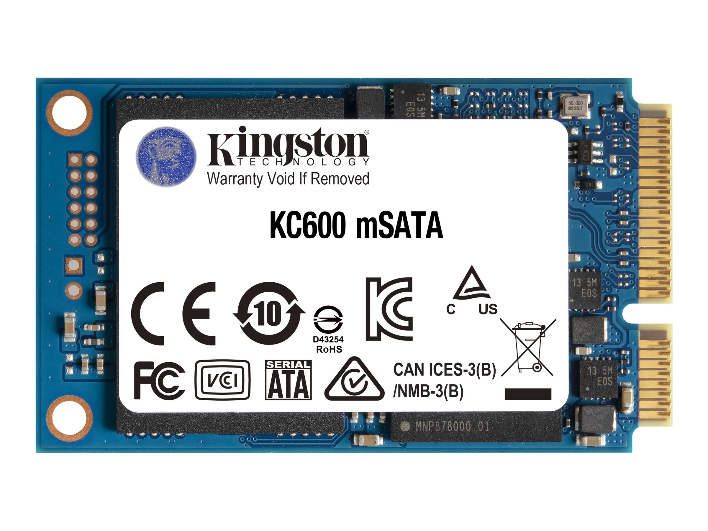 Kingston KC600 - SSD - verschlüsselt - 512 GB - intern - mSATA - SATA 6Gbs - 256-Bit-AES - TCG Opal Encryption, Self-Encrypting Drive (SED)