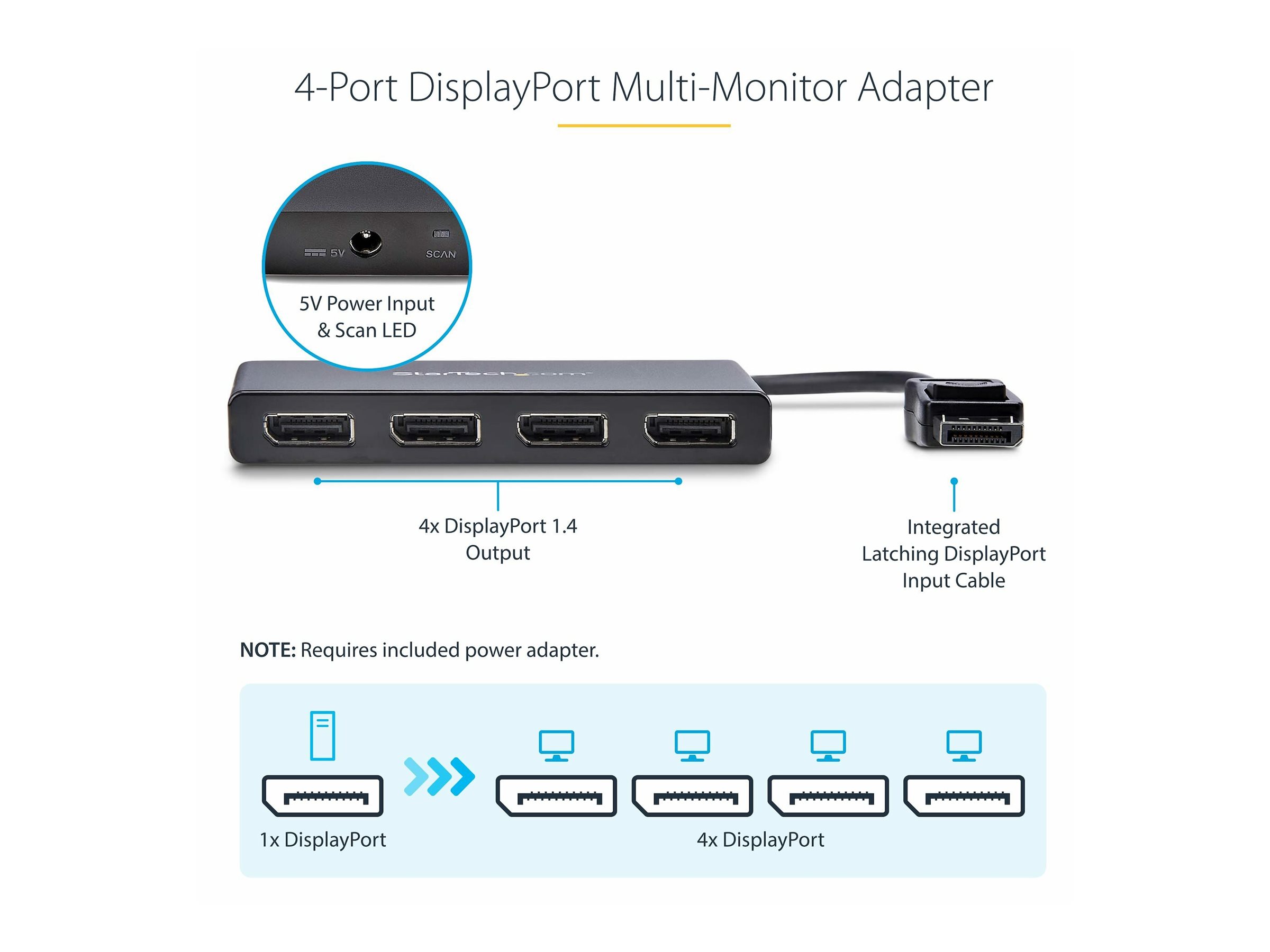 StarTech.com 4-Port Multi Monitor Adapter - DisplayPort 1.2 MST-Hub - 4x 1080p - DisplayPort Video-Splitter für erweiterte Desktop-Modi auf Windows-PCs - DP zu Quad DP-Monitoren (MSTDP124DP)