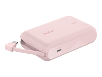 Belkin BoostCharge - Powerbank - mit integriertem Kabel - 10000 mAh - 20 Watt - 3 A - Fast Charge - 2 Ausgabeanschlussstellen (24 pin USB-C)