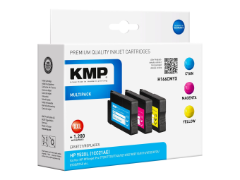 KMP MULTIPACK H166CMYX - 3er-Pack - Hohe Ergiebigkeit - Gelb, Cyan, Magenta - kompatibel - Tintenpatrone (Alternative zu HP 953XL, HP F6U16AE, HP F6U17AE, HP F6U18AE)
