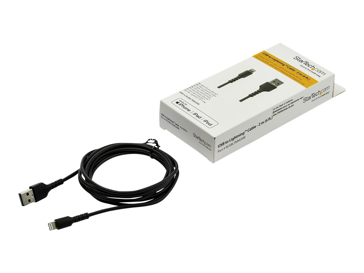 StarTech.com 2m USB-A auf Lightning-Kabel - Hochbelastbare, robuste Aramidfaser - USB Typ-A auf Lightningkabel - Lade-Synchronisationskabel - Apple MFi-zertifiziert iPadiPhone 12 - Schwarz (RUSBLTMM2MB)