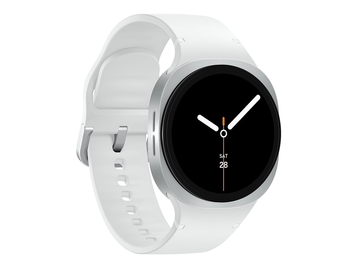 Samsung Galaxy Watch8 - 40 mm - silber - intelligente Uhr mit Sportband - Gummi - weiß - Bandgröße SM - Anzeige 3.4 cm (1.34")
