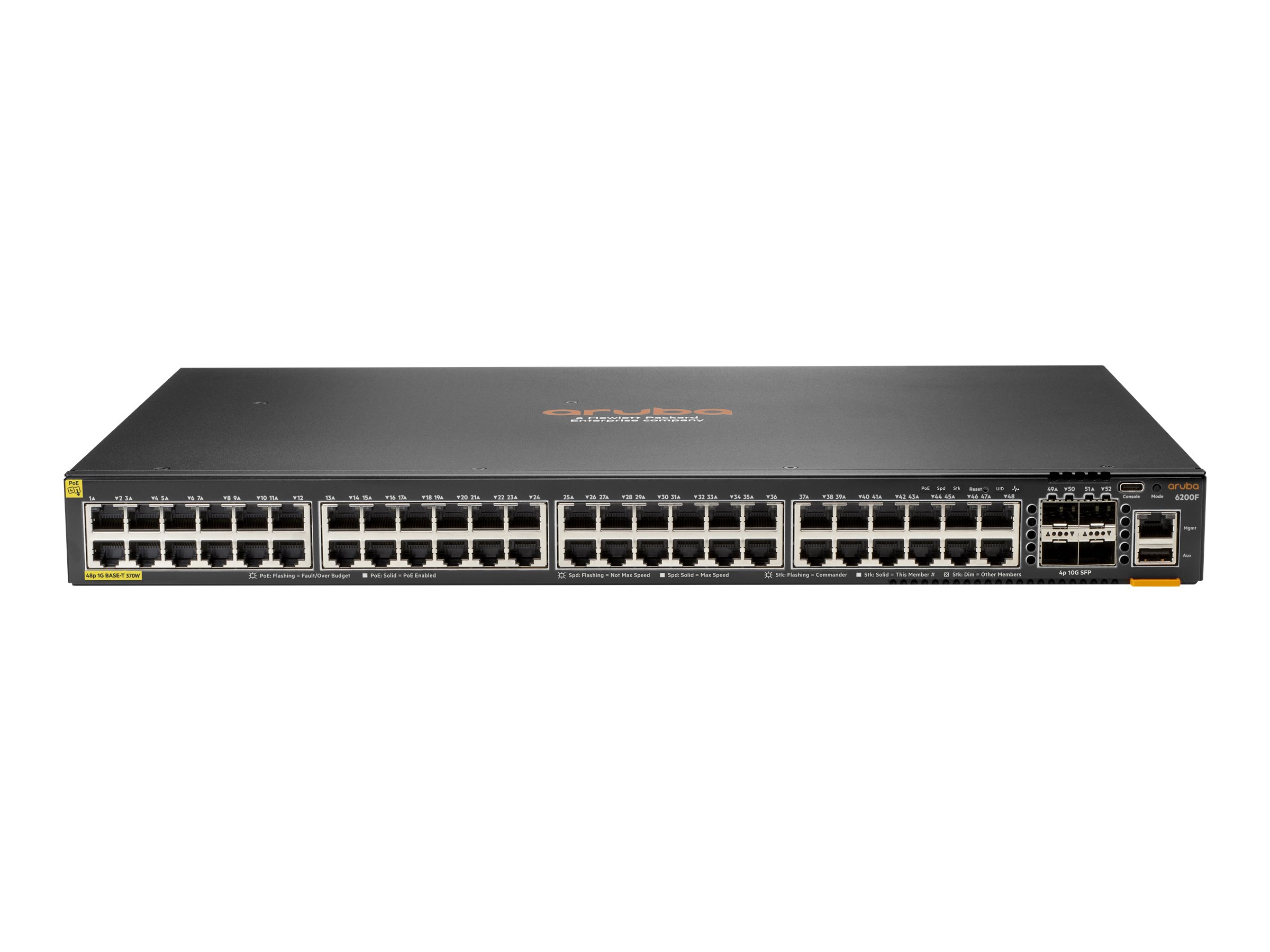 HPE Aruba 6200F 48G Class4 PoE 4SFP+ 370W Switch - Switch - max. Stapelentfernung 10 km - L3 - managed - 48 x 101001000 (PoE+)
