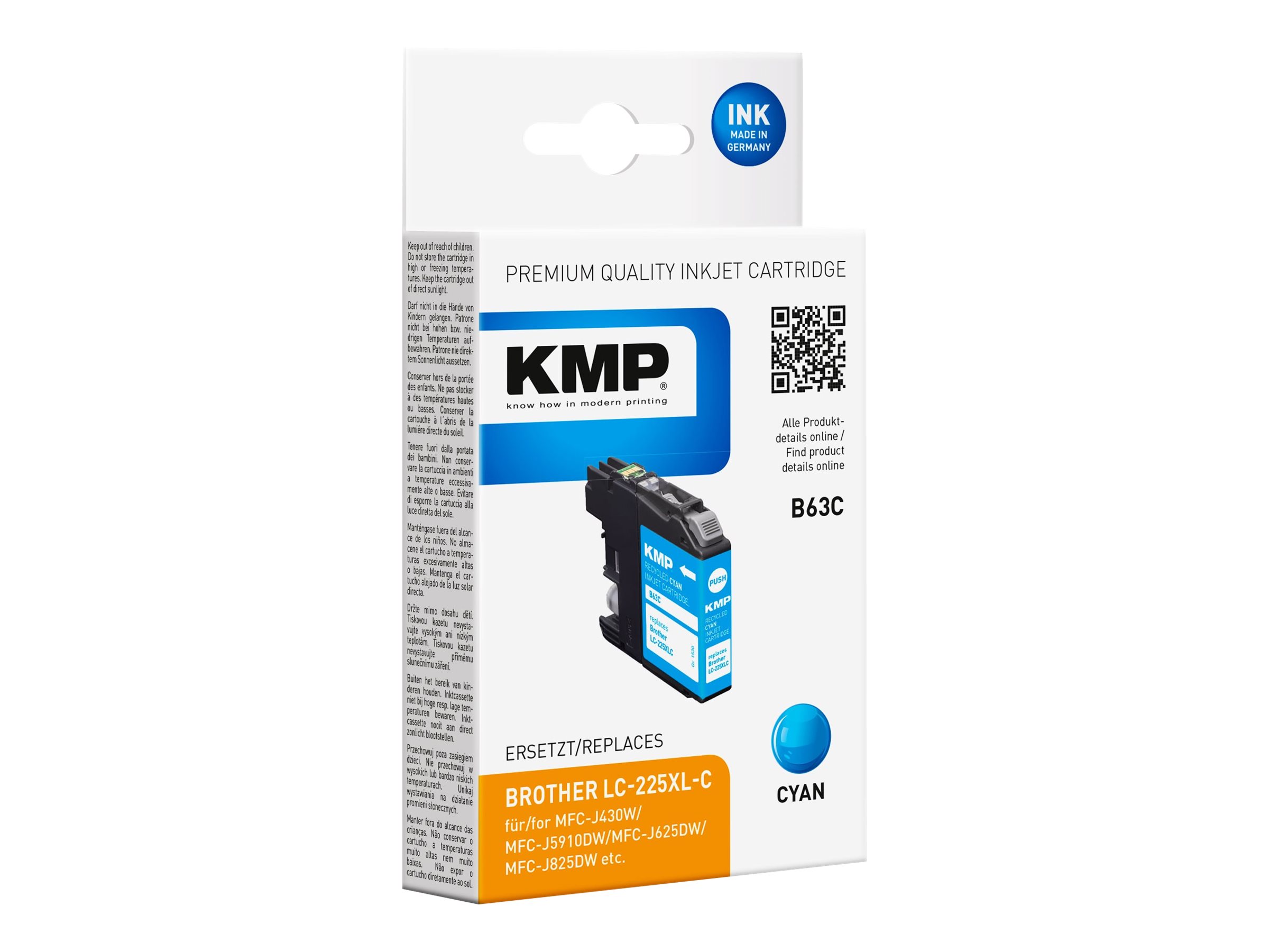 KMP B63C - 11.8 ml - Cyan - kompatibel - Tintenpatrone (Alternative zu Brother LC-225XLC)