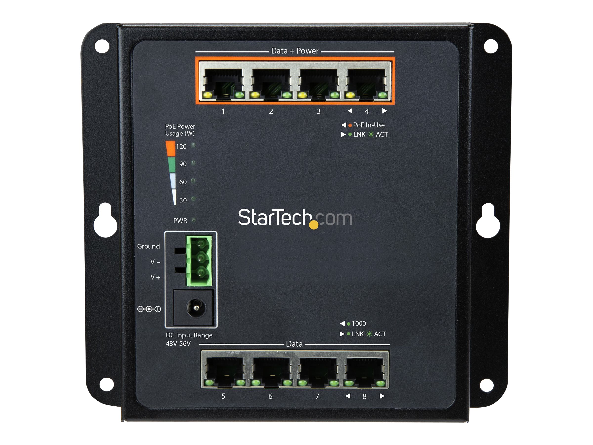 StarTech.com 8 Port POE Managed Ethernet Switch - 30W per PoE+ Port - Industrieller managed Wandmontage Netzwerk Switch - Switch - managed - 4 x 101001000 + 4 x 101001000 (PoE+)