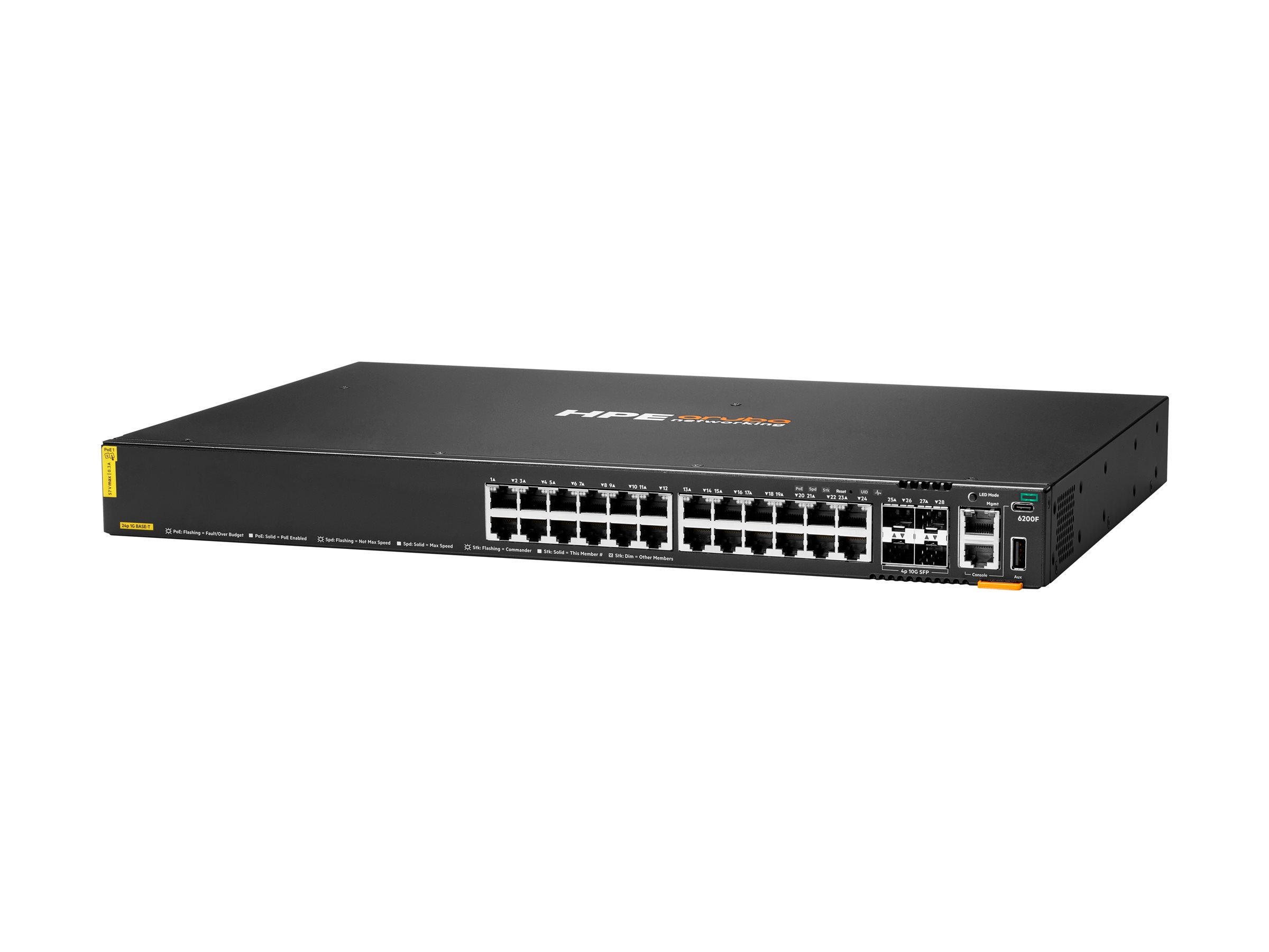 HPE Aruba 6200F 24G Class4 PoE 4SFP+ 370W Switch - Switch - max. Stapelentfernung 10 km - L3 - managed - 24 x 101001000 (PoE+)