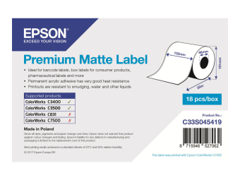 Epson Premium - Matt - Rolle (10,2 cm x 35 m) 1 Rolle(n) Etiketten-Endlospapier - für Epson TM-C3400-LT ColorWorks CW-C4000E (BK)