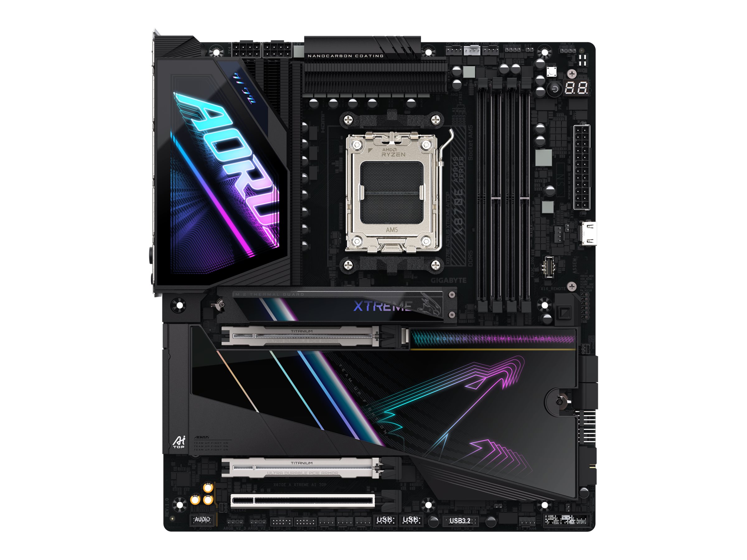 Gigabyte AORUS X870E XTREME AI TOP - Motherboard - ATX - Socket AM5 - AMD X870E Chipsatz - USB-C 3.2 Gen 2x2 USB 3.2 Gen 1 USB 3.2 Gen 2 USB4 - 2 x 10 Gigabit LAN Bluetooth Wi-Fi 7 - Onboard-Grafik (CPU erforderlich)