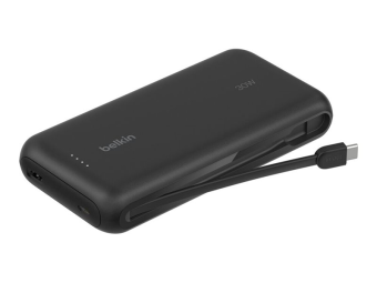 Belkin BoostCharge - Powerbank - mit integriertem Kabel - 20000 mAh - 30 Watt - PD - 3 Ausgabeanschlussstellen (2 x USB-C, USB)