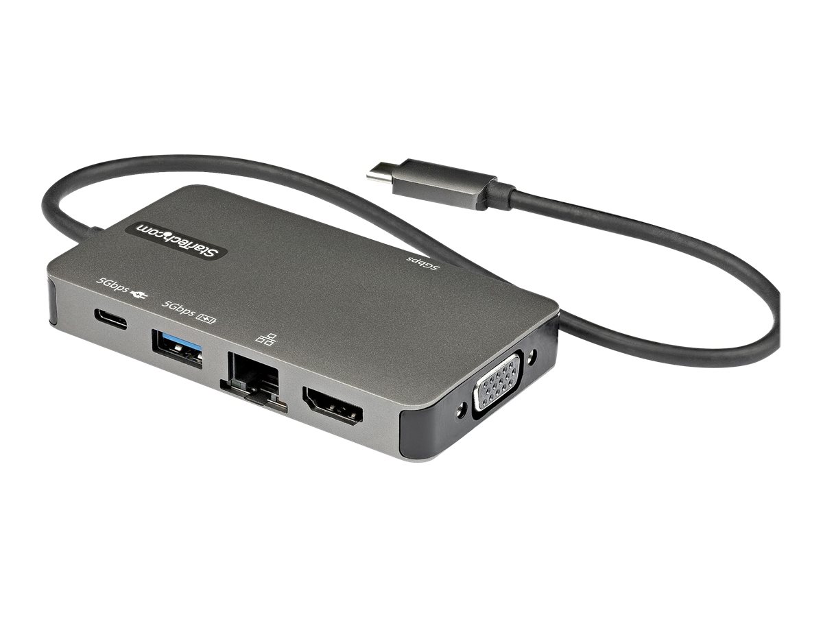 StarTech.com USB-C Multiport Adapter - USB-C auf 4K 30Hz HDMI oder 1080p VGA - USB Typ-C Mini Dock mit 100W Power Delivery Passthrough, 3-Port USB Hub 5 Gbits, GbE - 30cm Kabel (DKT30CHVPD2)