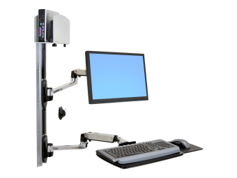 "Ergotron LX Wall Mount System - Befestigungskit (Wandarm, Maushalterung, 2 Schienenabdeckungen, Tastaturarm, 2 Kabelkanäle, Handgelenkkissen, Wandschiene 10", Wandschiene 34", CPU Abstandhalter, Montagesystem mit CPU-Halterung und Armen, medium CPU hol