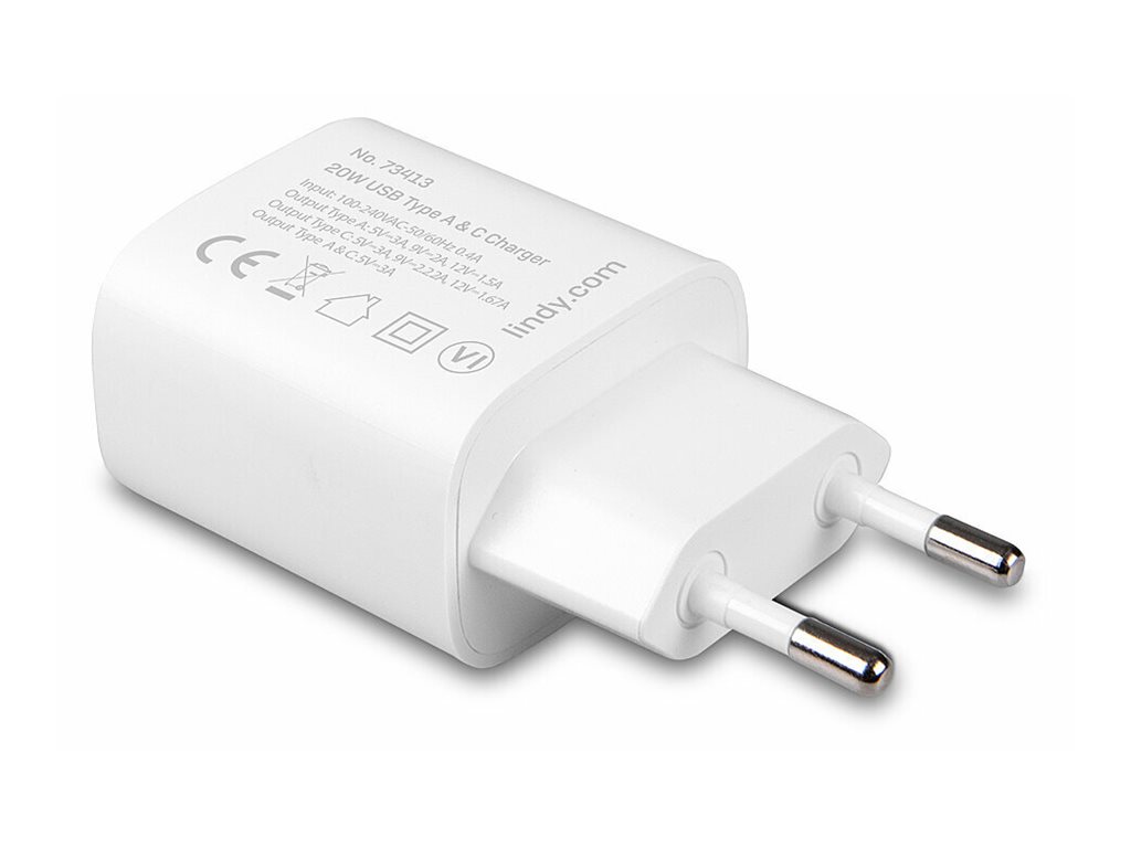 Lindy Netzteil - 20 Watt - 3 A - PD 3.0 - 2 Ausgabeanschlussstellen (USB-C, USB)