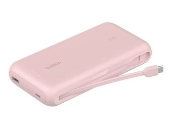 Belkin BoostCharge - Powerbank - mit integriertem Kabel - 20000 mAh - 30 Watt - PD - 3 Ausgabeanschlussstellen (2 x USB-C, USB)