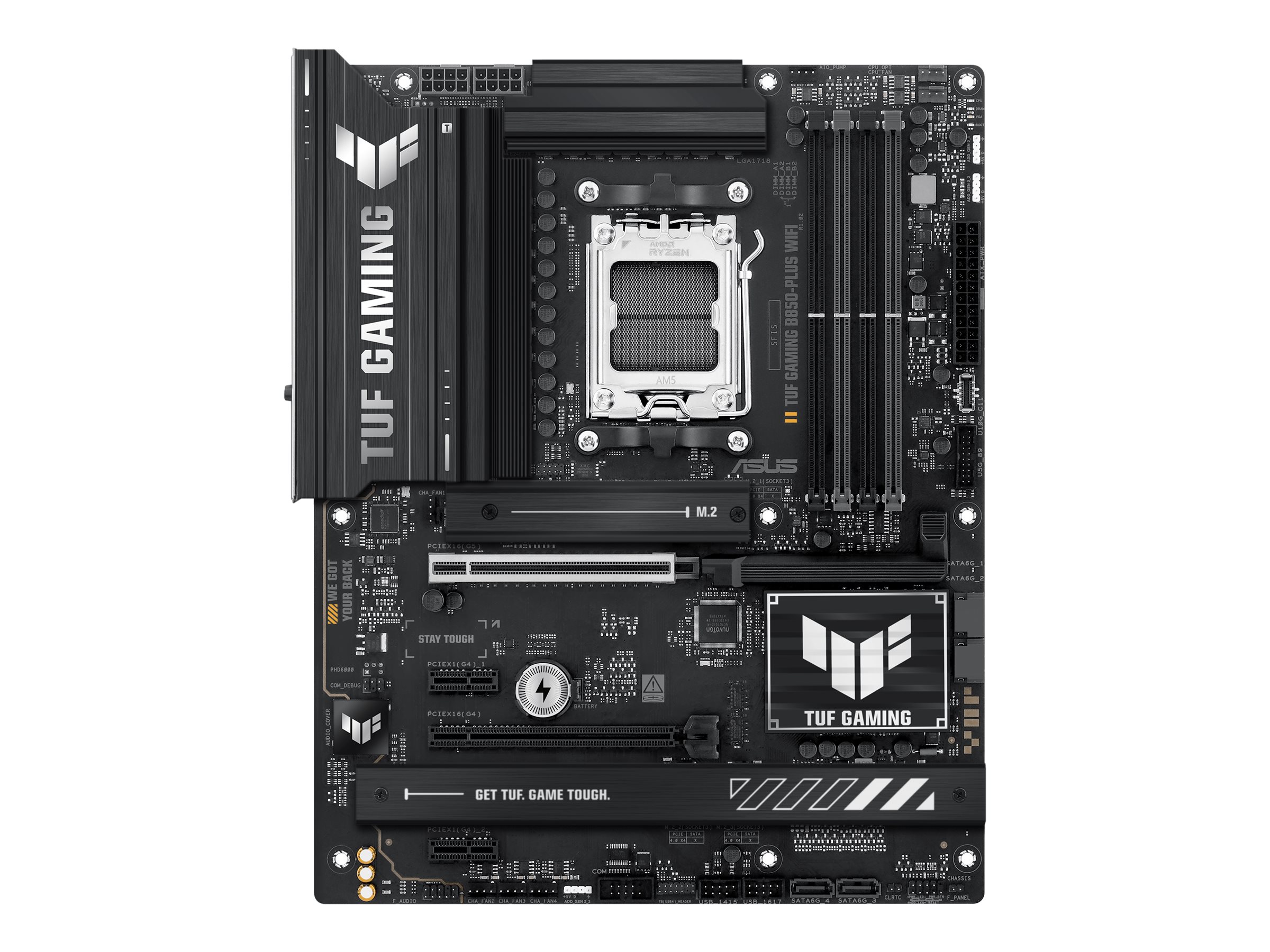 ASUS TUF GAMING B850-PLUS WIFI - Motherboard - ATX - Socket AM5 - AMD B850 Chipsatz - USB-C 3.2 Gen 2x2, USB-C 3.2 Gen2, USB 3.2 Gen 2, USB 3.2 Gen 1 - 2.5 Gigabit LAN, Wi-Fi 7, Bluetooth - Onboard-Grafik (CPU erforderlich)