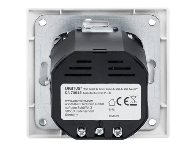 DIGITUS Sicherheits-Steckdose für Unterputzmontage mit 1 x USB Type-C,  1 x USB A