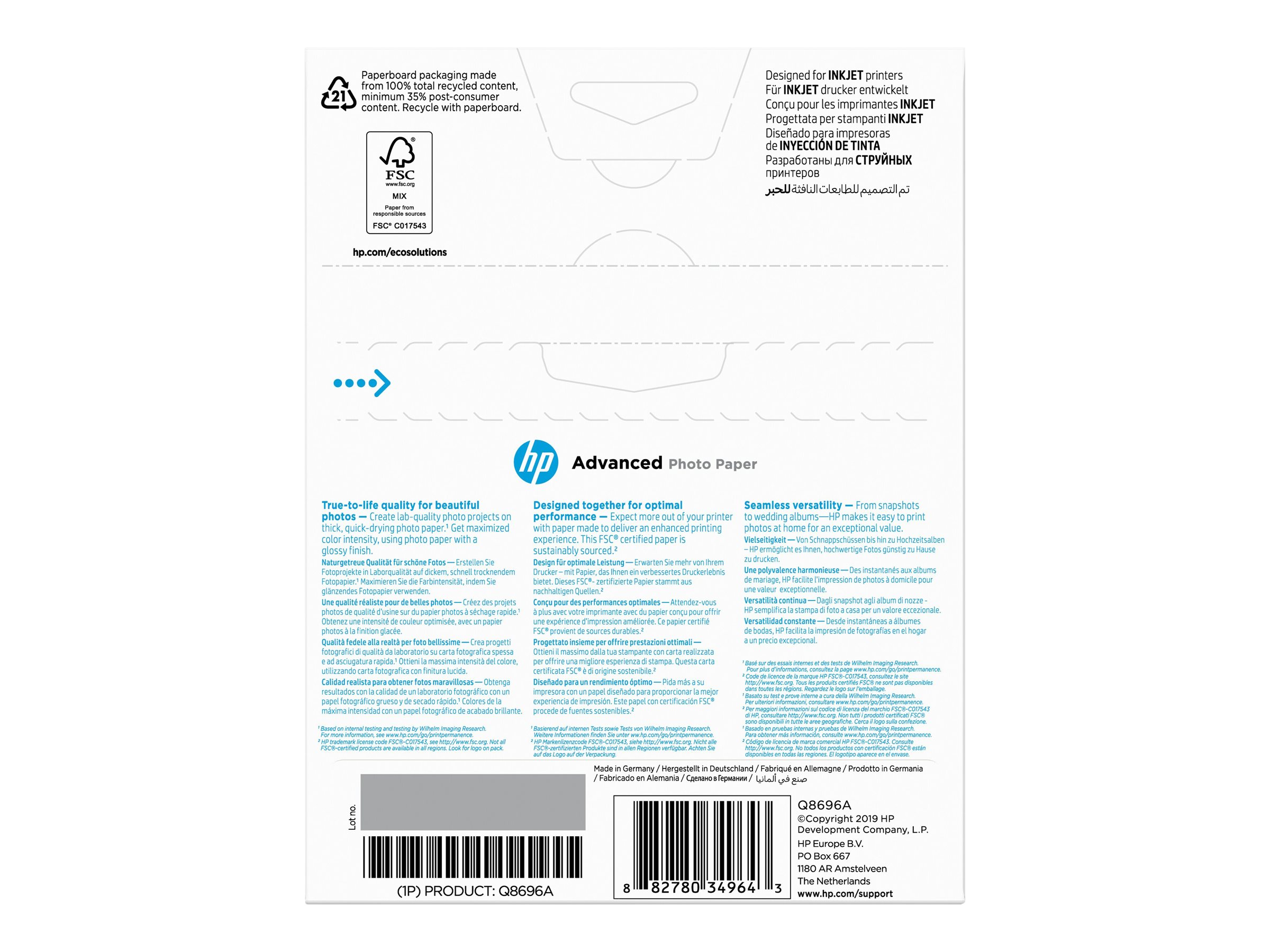 HP Advanced Glossy Photo Paper - Glänzend - 130 x 180 mm 25 Blatt Fotopapier