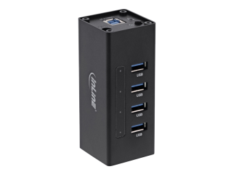 InLine USB 3.2 Hub - 4 Port - Aluminiumgehäuse - schwarz - mit 2,5 A Netzteil