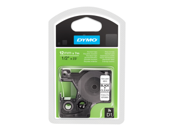 Dymo D1 - Selbstklebend - Schwarz auf Transparent - Rolle (1,2 cm x 7 m)