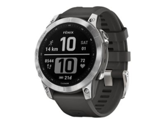 Garmin fenix 7 - 47 mm - silber - Sportuhr mit Band - Silikon - Graphit - Handgelenkgröße: 125-208 mm - Anzeige 3.302 cm (1.3)
